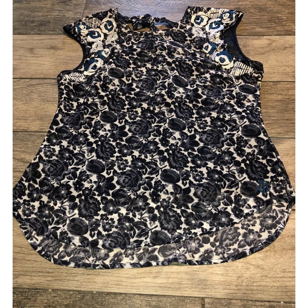 WOMENS ROAR BLOUSE‎ SIZE SMALL FLORAL BLUE WHITE SLEEVELESS SHIRT